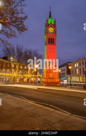 Gravesend Clock tower on Milton road at night  with Christmas lights Stock Photo