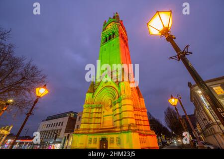 Gravesend Clock tower on Milton road at night  with Christmas lights Stock Photo