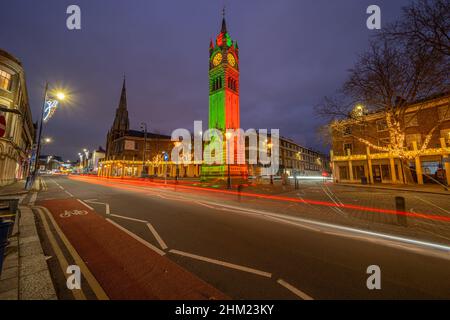 Gravesend Clock tower on Milton road at night  with Christmas lights Stock Photo