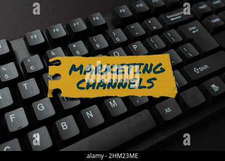 Inspiration showing sign Marketing Channels. Business overview the necessary to transfer the ownership of goods Typing New Edition Of Informational Stock Photo
