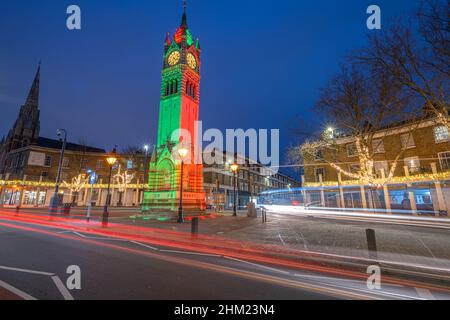 Gravesend Clock tower on Milton road at night  with Christmas lights Stock Photo