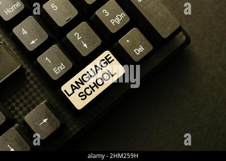 Writing displaying text Language School. Business concept educational institution focusing on foreign languages Typing Program Code Script, Abstract Stock Photo