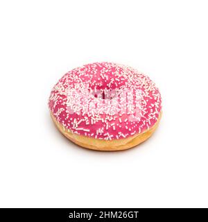 pink donut with sprinkles isolated on white Stock Photo
