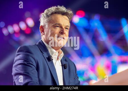 Marseille, France. 06th Feb, 2022. Fabien Roussel, communist candidate for the French presidential election, is seen during his first campaign rally. (Photo by Denis Thaust/SOPA Images/Sipa USA) Credit: Sipa USA/Alamy Live News Stock Photo