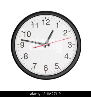 Simple classic black and white round wall clock isolated on white background Stock Photo