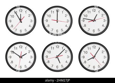 classic black and white round wall clock set collage Stock Photo