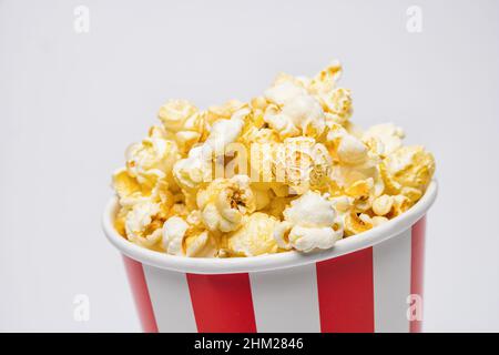 popcorn in a box on gray background Stock Photo
