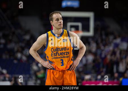 Madrid, Spain. 06th Feb, 2022. Klemen Prepelic during Valencia Basket Club victory over Real Madrid 93 - 94 in Liga Endesa regular season (day 21) celebrated in Madrid (Spain) at Wizink Center. February 6th 2022. (Photo by Juan Carlos García Mate/Pacific Press) Credit: Pacific Press Media Production Corp./Alamy Live News Stock Photo