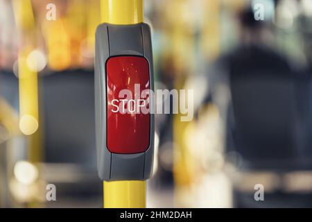 Stop button on a german City Bus for getting off. Stock Photo