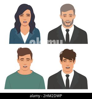sad tired and other emotions. Facial expressions vector illustrated unhappy joy and upset man set Stock Vector