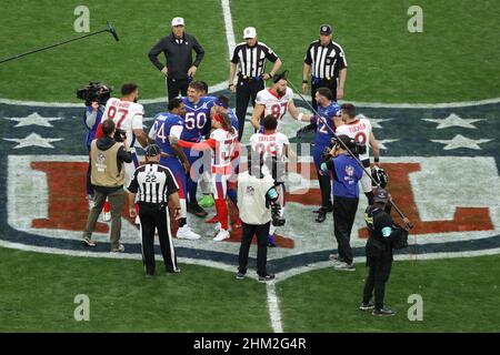 February 5, 2022: Kansas City Chiefs quarterback Patrick Mahomes (15), New  England Patriots quarterback Mac Jones (10), and Los Angeles Chargers  quarterback Justin Herbert (10) throwing passes to passes to the coaches