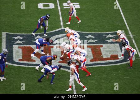 Las Vegas, Nevada, USA. 4th Feb, 2022. Los Angeles Chargers quarterback  Justin Herbert (10) during the AFC Pro Bowl Practice at Las Vegas Ballpark  in Las Vegas, Nevada. Darren Lee/CSM/Alamy Live News