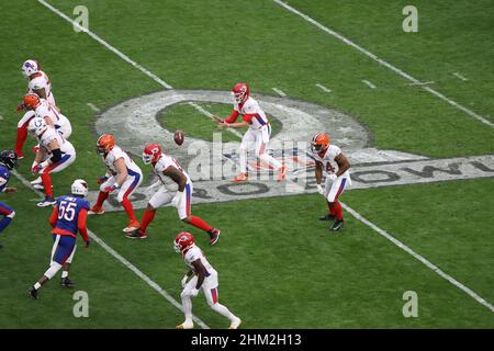 Las Vegas, Nevada, USA. 5th Feb, 2022. Kansas City Chiefs safety Tyrann  Mathieu (32) son celebrates during the AFC Pro Bowl Practice at Las Vegas  Ballpark in Las Vegas, Nevada. Darren Lee/CSM/Alamy