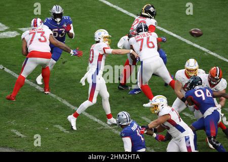 Las Vegas, Nevada, USA. 4th Feb, 2022. Los Angeles Chargers quarterback  Justin Herbert (10) during the AFC Pro Bowl Practice at Las Vegas Ballpark  in Las Vegas, Nevada. Darren Lee/CSM/Alamy Live News