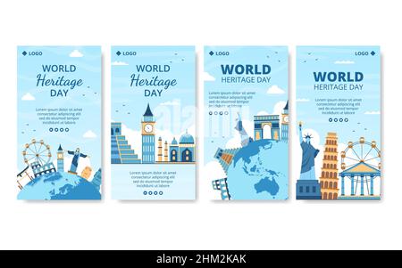 World Heritage Day Stories Template Flat Design Illustration Editable of Square Background Suitable for Social Media, Greeting Card and Web Ads Stock Vector