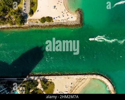 Aerial drone shot Haulover Beach Miami inlet Stock Photo