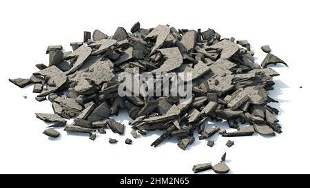 rubble heap, debris pile isolated on white background Stock Photo