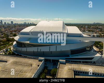 Miami, FL, USA - January 31, 2022: Aerial panorama Loan Depot Park Miami Stock Photo