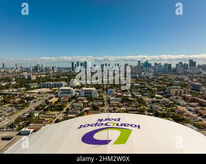 Miami, FL, USA - January 31, 2022: Aerial panorama Loan Depot Park Miami Stock Photo