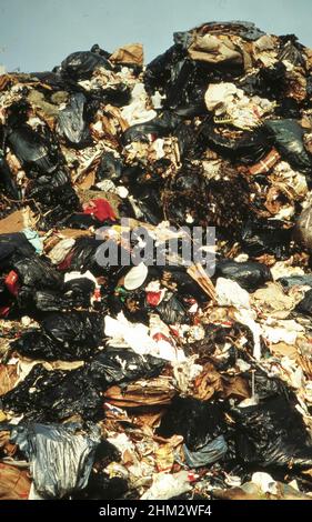 Austin, Texas USA  1992: Municipal garbage dump with a variety of thrown-away materials and trash. ©Bob Deammrich Stock Photo