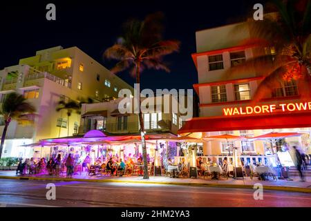 Miami Beach, FL, USA - February 2, 2022: Crowds in Miami for winter vacation Stock Photo