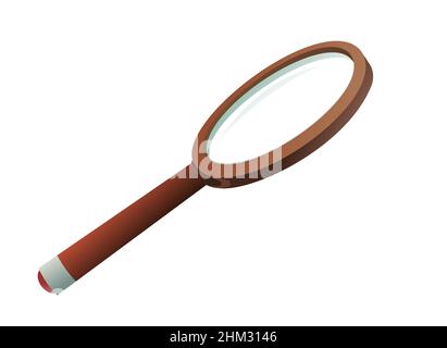 Magnifier with handle. Magnifying glass for viewing small objects. Cartoon style. Object isolated on white background. Vector. Stock Vector