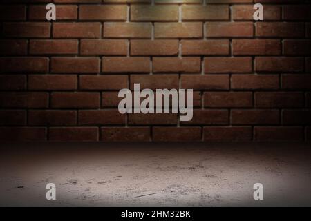 brick wall dark night street dim light from top for texture background Stock Photo