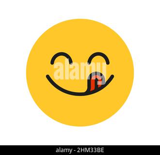 Yummy smile emoticon with tongue lick mouth. Tasty food eating emoji ...
