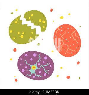 Set with colorful dinosaur eggs. Vector flat illustration collection Stock Vector