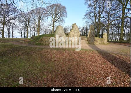 Waylands Smithy is a Neolothic chambered long barrow on the Ridgeway an ancient route across the Downs in the south of Oxfordshire Stock Photo