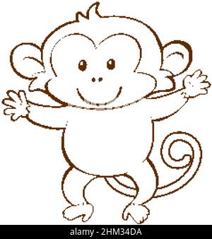 Monkey in doodle simple style on white background illustration Stock Vector