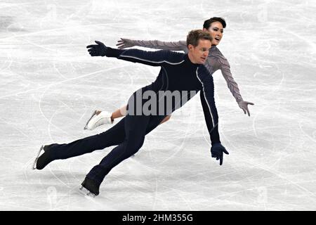 Beijing, China. 07th Feb, 2022. Madison Chock and Evan Bates of the USA during Ice Dancing competition in the Capital Indoor Stadium at the Beijing 2022 Winter Olympics on Monday, February 7, 2022. Photo by Richard Ellis/UPI Credit: UPI/Alamy Live News Stock Photo