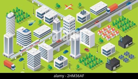 Urban cityscape isometric view. Vector illustration Stock Vector