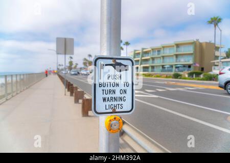 Push button to turn on warning lights at Carlsbad in Southern California Stock Photo