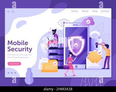 Mobile Security and Firewall Protection Web Banner Stock Vector
