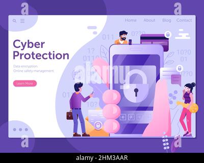 Mobile Security and Cyber Protection Web Banner Stock Vector