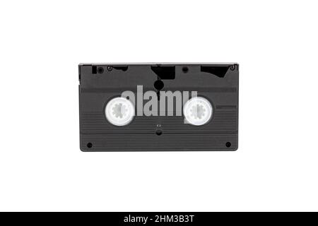 VHS videotape is isolated on a white background rear view Stock Photo