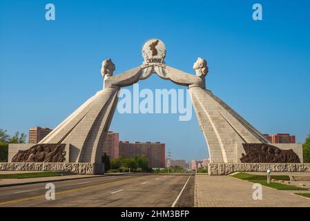 May 1, 2019: Arch of Reunification, officially the Monument to the Three Point Charter for National Reunification, a sculptural arch opened in August Stock Photo