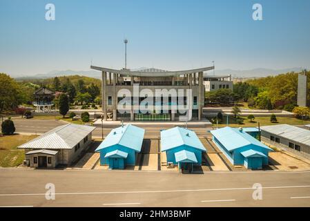 May 1, 2019: Conference Row in the Joint Security Area. it is a part of Korean Demilitarized Zone, a strip of land running across the Korean Peninsula Stock Photo