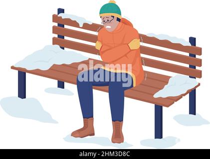 Man freezing outside semi flat color vector character Stock Vector