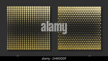 Golden luxury backgrounds set. Shiny Gold grunge halftone texture. Vintage vector illustration. Stock Vector