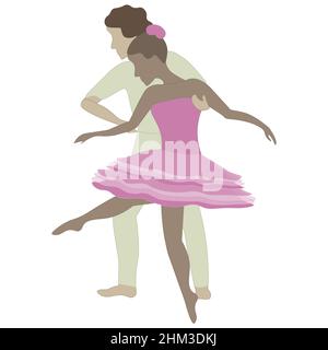 Professional sport, ballet, training concept. Young couple ballet dancers practicing movements on rehearsal in dance class together in pair. Active Stock Vector