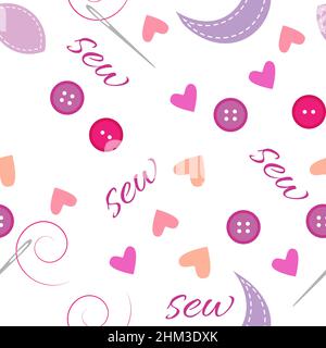 Vector seamless repeat pattern with different sewing accessories, buttons for fabric, scrapbooking and craft projects, gift wraps or wallpaper. Repeat Stock Vector