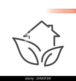 Energy efficient house with leaf vector icon. Eco friendly home outlined symbol. Stock Vector