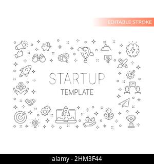 Business startup line vector banner template. Growth, start up development and launch outlined frame. Stock Vector