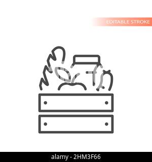 Food crate line vector icon. Farm food basket outlined symbol. Stock Vector