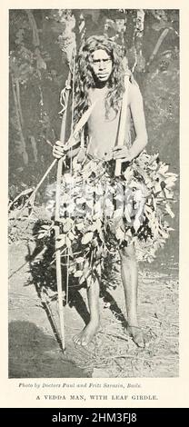 A Vedda man with Leaf Girdle The Vedda or Wanniyalaeto, are a minority indigenous group of people in [Ceylon] Sri Lanka from the book '  The living races of mankind ' Vol 1 by Henry Neville Hutchinson,, editors John Walter Gregory, and Richard Lydekker, Publisher: London,  Hutchinson & co 1901 Stock Photo