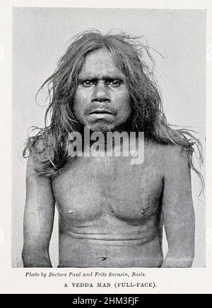 A Vedda man full-face The Vedda or Wanniyalaeto, are a minority indigenous group of people in [Ceylon] Sri Lanka from the book '  The living races of mankind ' Vol 1 by Henry Neville Hutchinson,, editors John Walter Gregory, and Richard Lydekker, Publisher: London,  Hutchinson & co 1901 Stock Photo