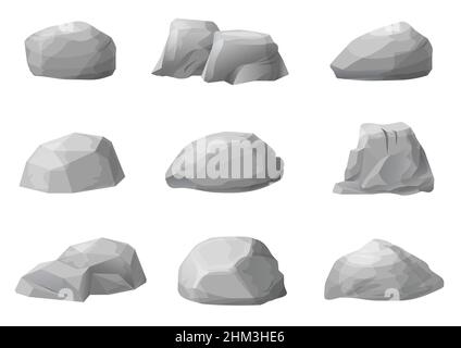 Set of different natural stones or rocks on a white background. Vector graphics Stock Vector