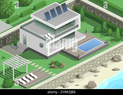 Modern villa on the coast Stock Vector